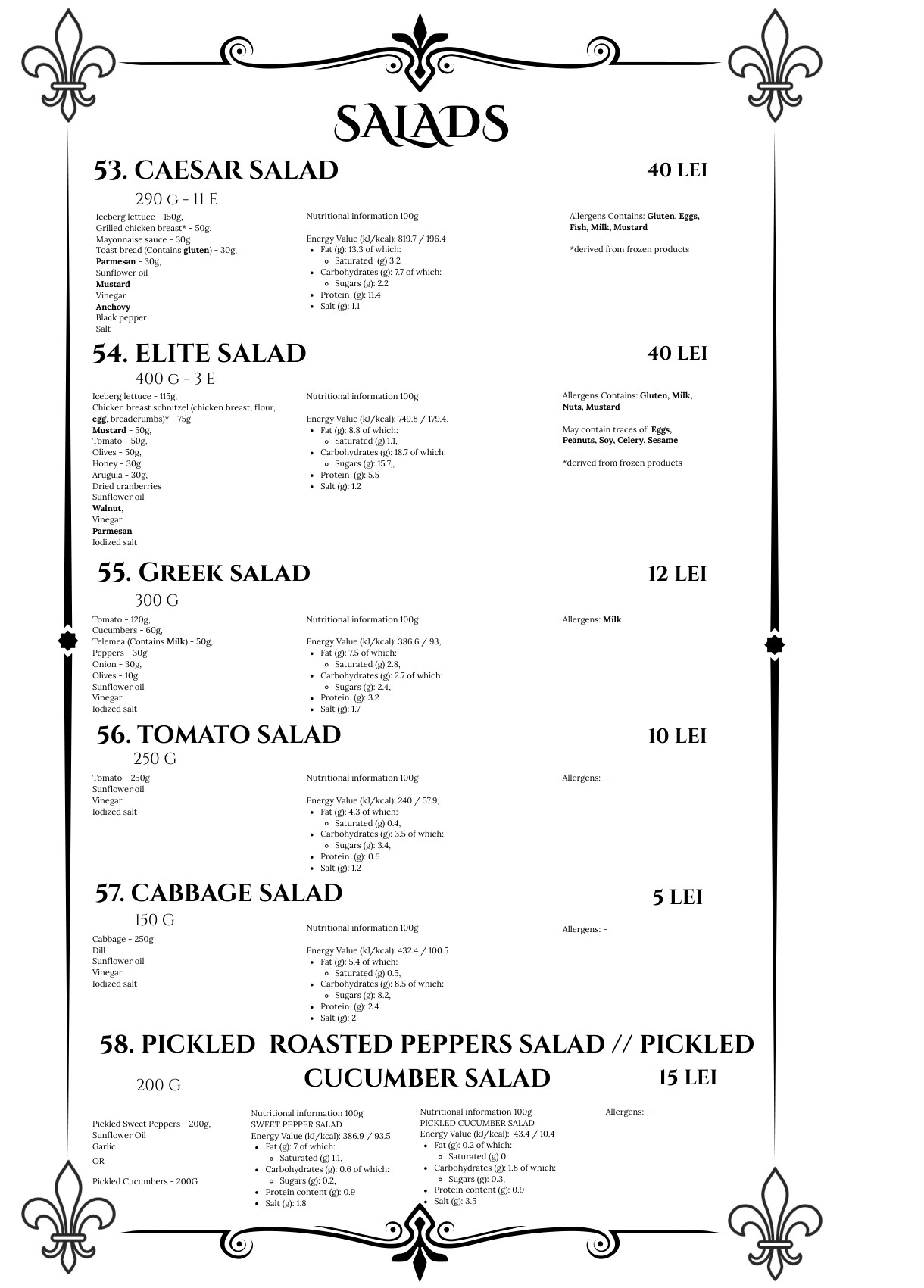 Menu Salads