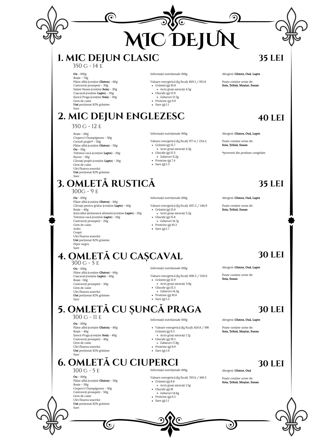 Meniu Mic dejun, prima pagină