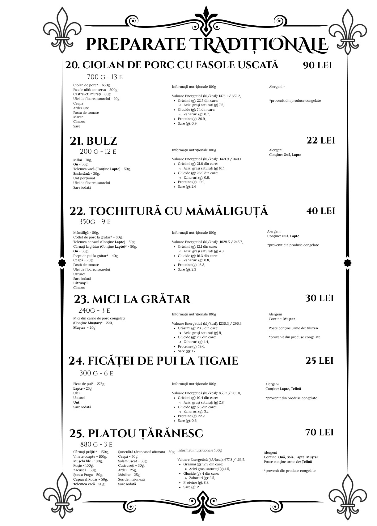 Meniu Preparate tradiționale