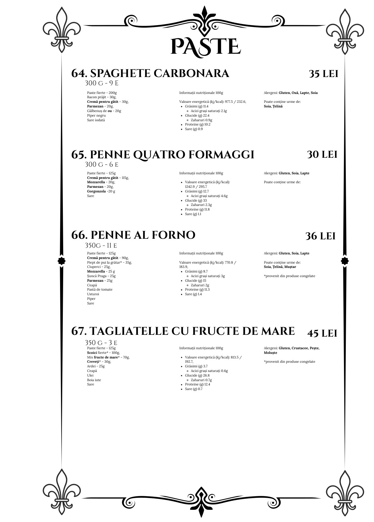 Meniu Paste